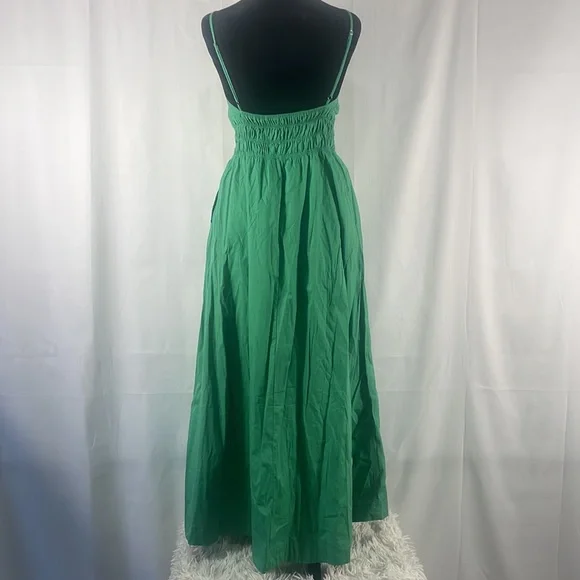 Green maxi dress, spaghetti straps adjustable, v neck, Elastic waist,Large - Picture 4 of 11